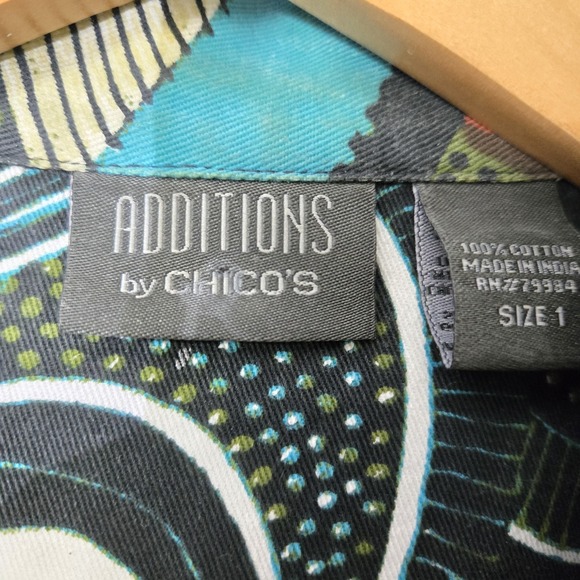 Additions by Chico's Geometric Grovy Canvas Button Up Relaxed Fit Jacket Sz 1 /M - Picture 6 of 13